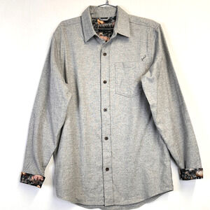 Pladra Men's Heather Gray Cotton Button Up Shirt Wildlife Lining Size M